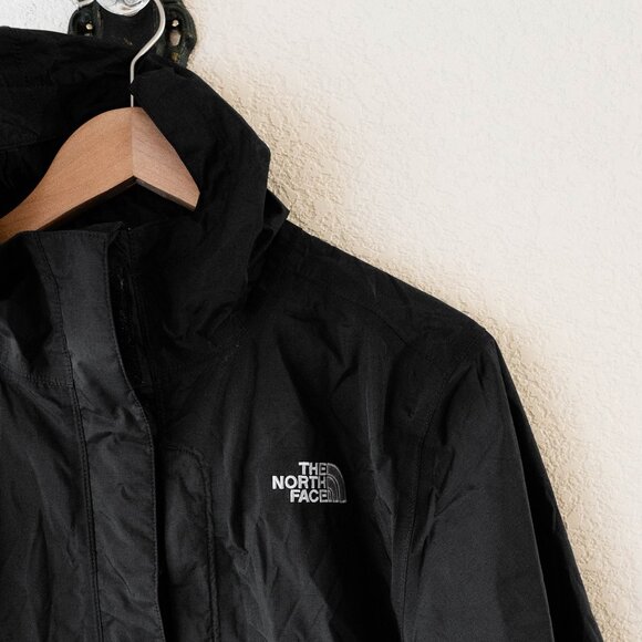 The North Face HyVent Jacket Size Large Black White Hooded Waterproof Shell - Picture 3 of 11